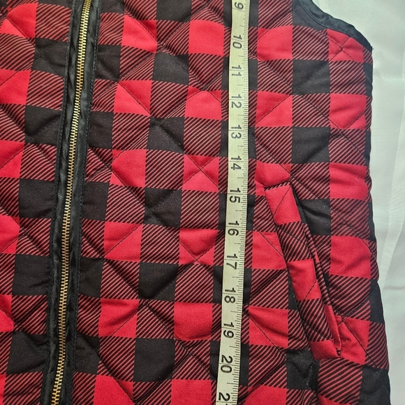 Si Style Womens Red Buffalo Plaid Full Zipper Vest With Side Pockets Size Large - Picture 8 of 9